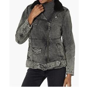 Levi's Acid Wash 💯 Cotton Sherpa Oversized Moto Denim Jean Jacket Women Large M